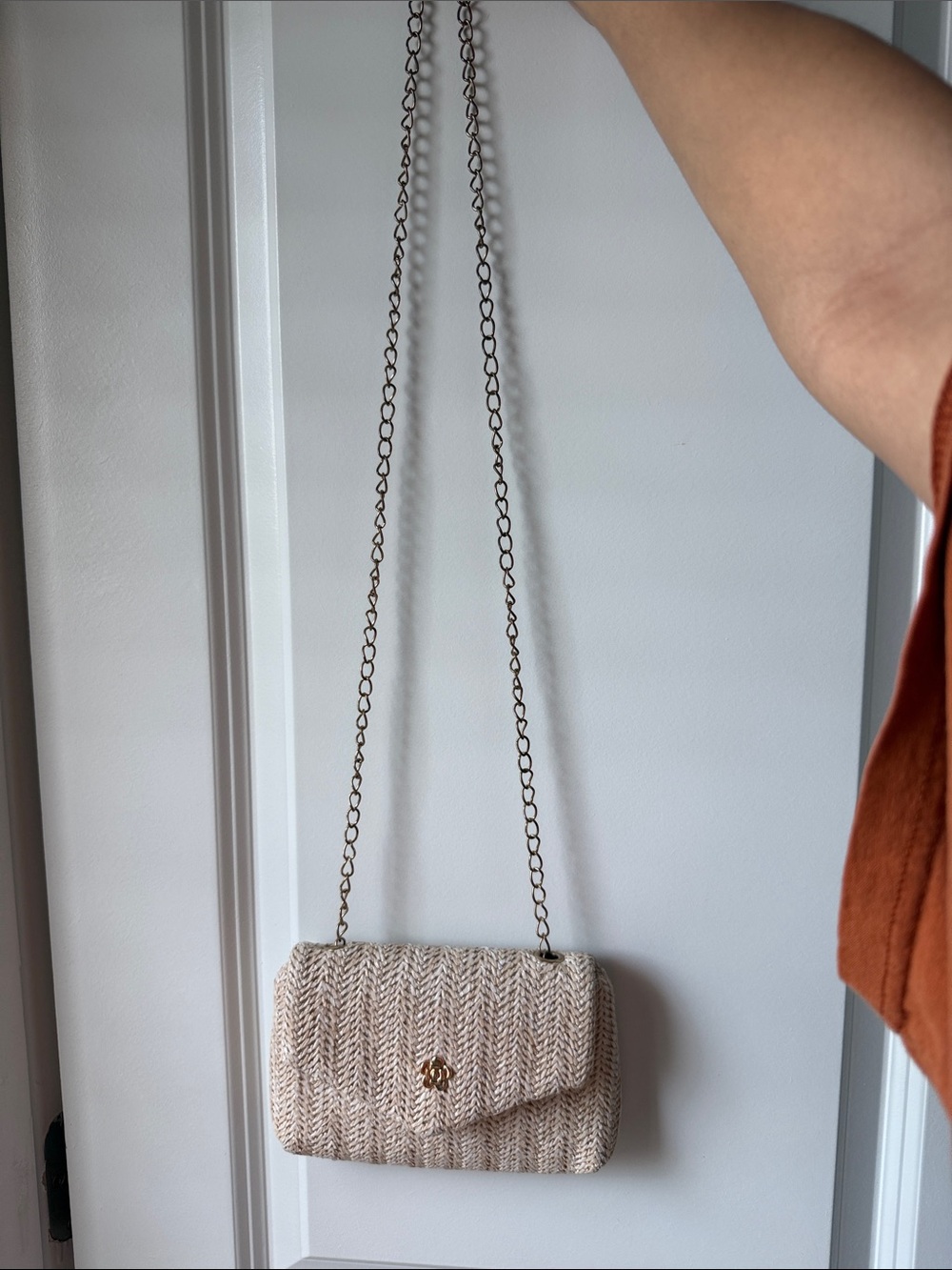 Woven Straw Crossbody Bag in Natural Cream